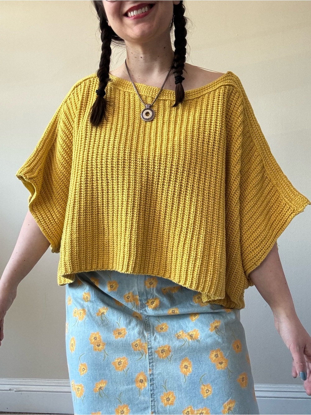 Anthropologie Moth Bright Mustard Knit Poncho Sweater Top - Picture 2 of 10